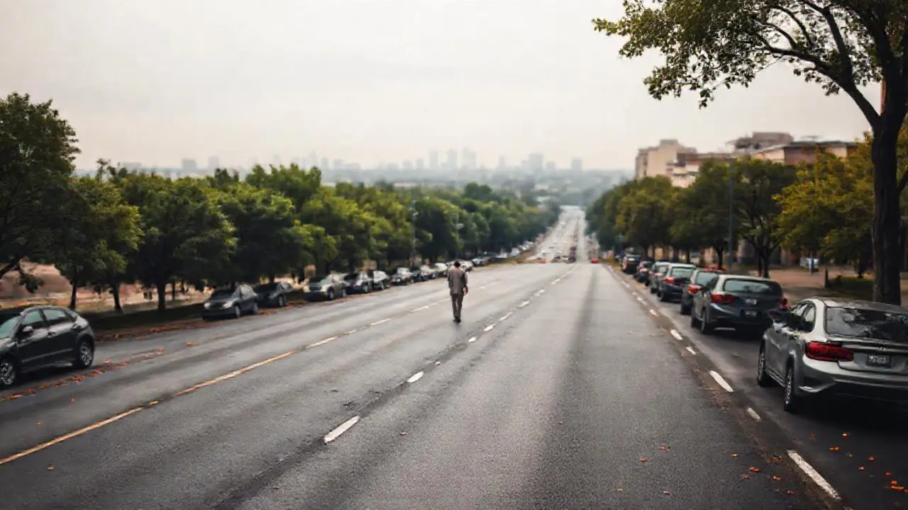 Ciudad urbana tranquila bajo cielo nublado