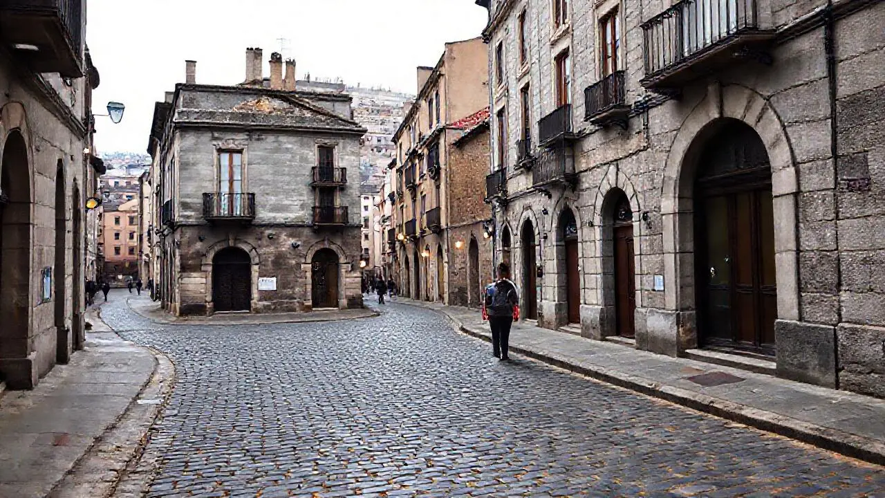 Calles grises, históricas y con perspectiva amplia