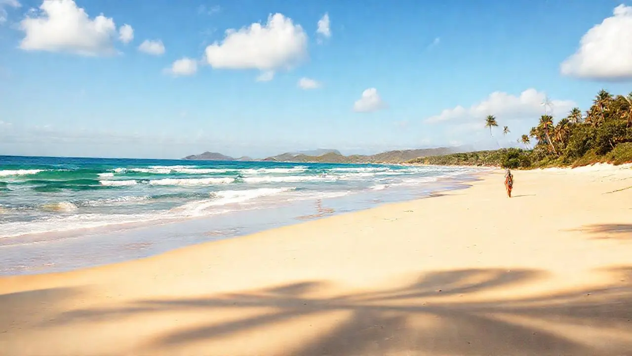 Playa serena, luz cálida y vastedad
