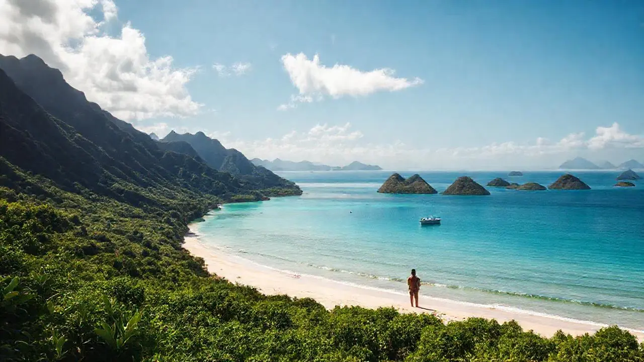 Paz tropical, luz suave, mar turquesa