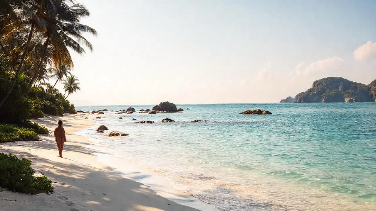 Playa tropical, tranquila y extensa