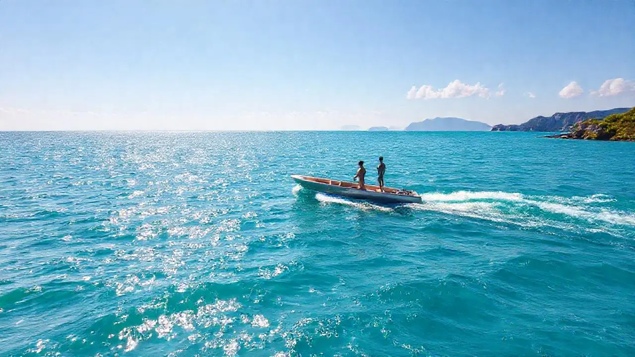 Mar sereno, sol, y un barco a la deriva