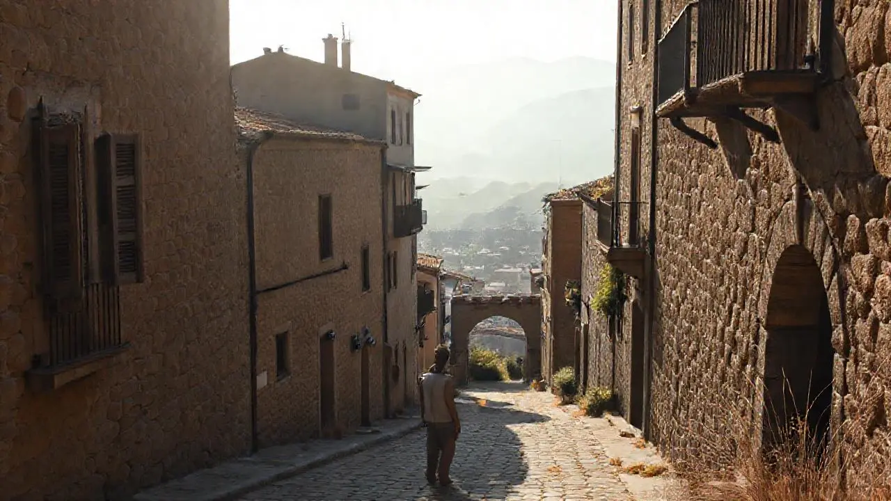 Escena urbana antigua, tranquila y nostálgica