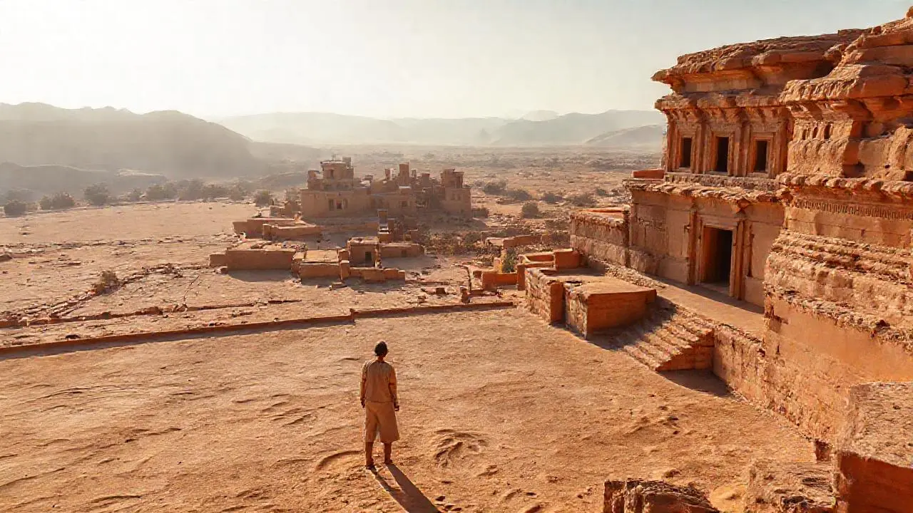 Paisaje antiguo, cálido, amplio y sereno