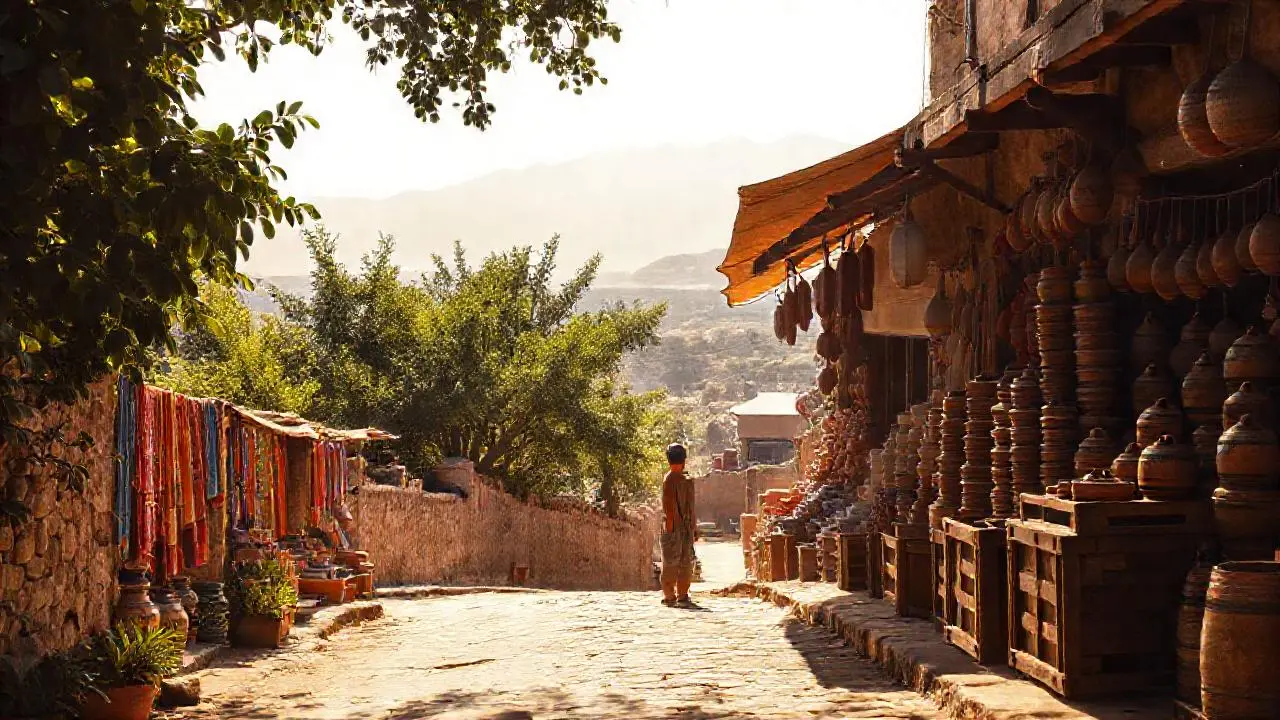 Escena rural vibrante, cálida y nostálgica