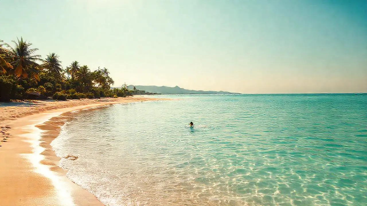 Playa tropical, calma y luz suave