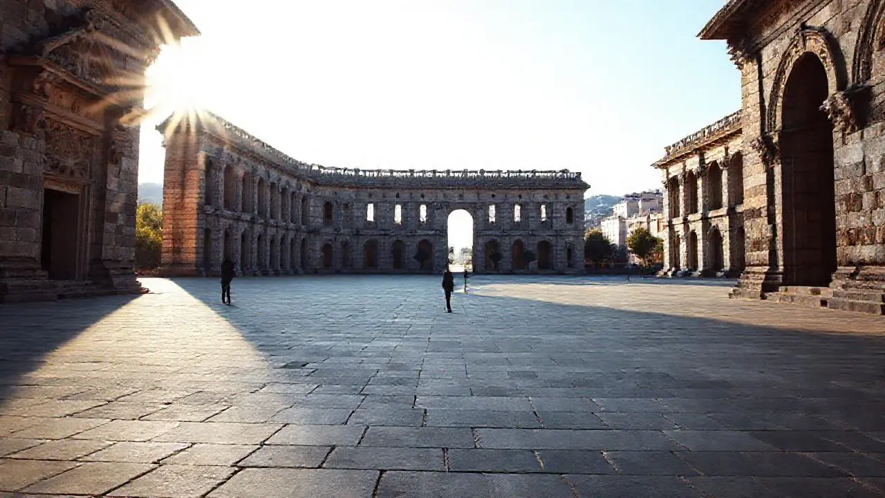 Imponente arquitectura en calma y luz tenue