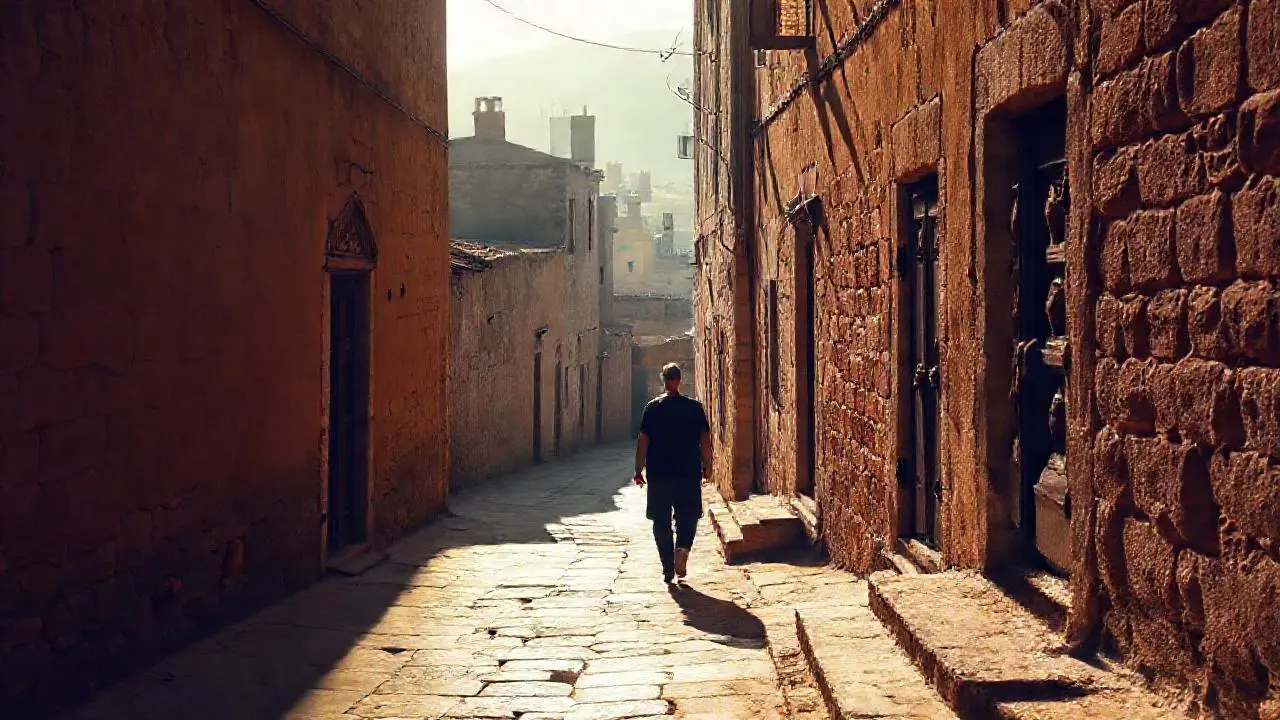 Antigua calle tranquila, bañada por luz cálida