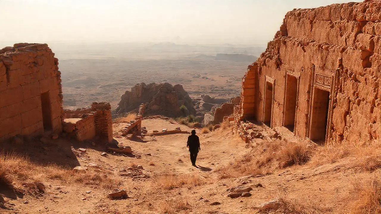 Ruinas antiguas en vasto paisaje desértico