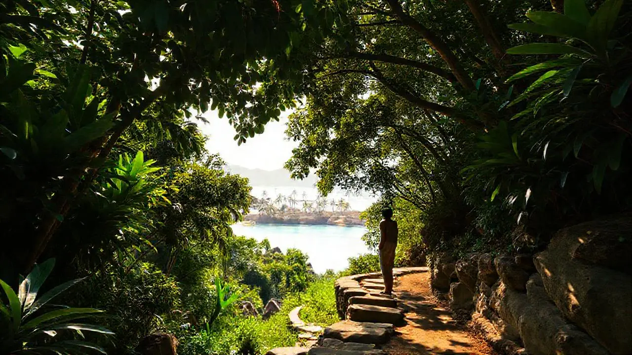 Paz tropical, luz suave y naturaleza