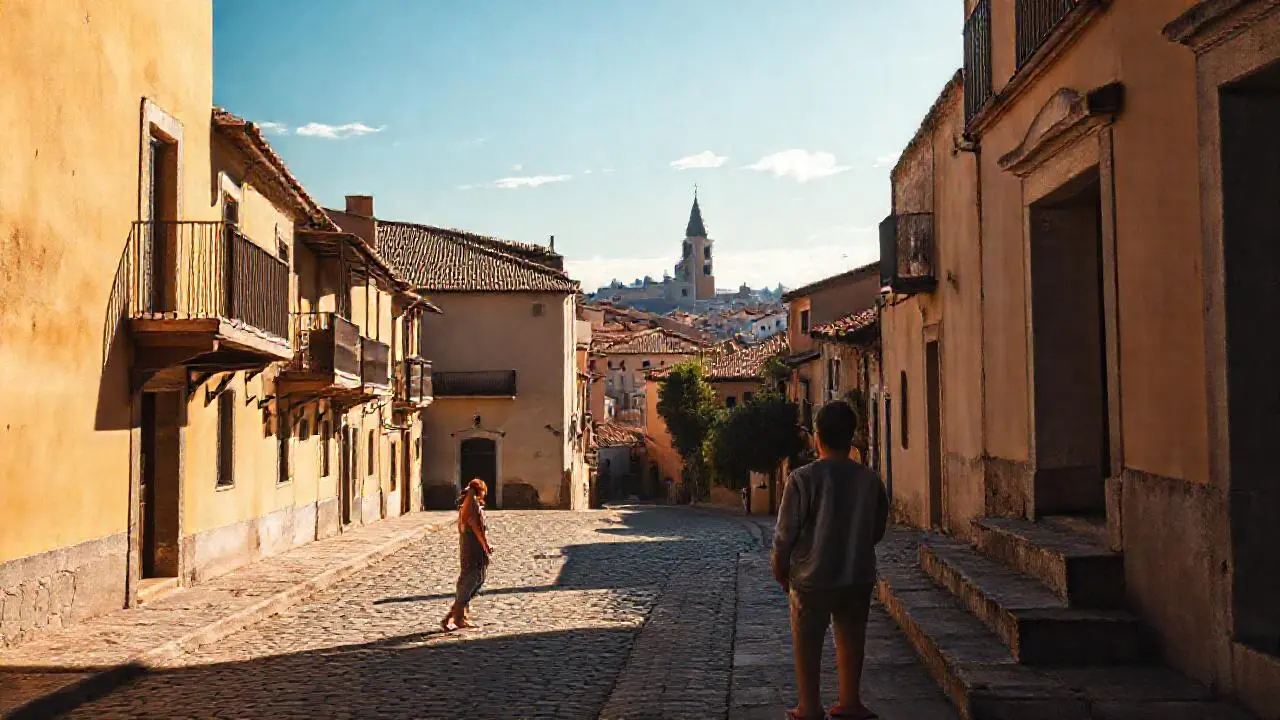 Tranquila escena urbana, cálida y nostálgica