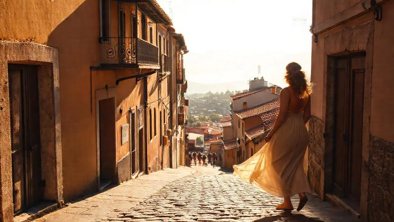 Pueblo antiguo bañado en luz suave