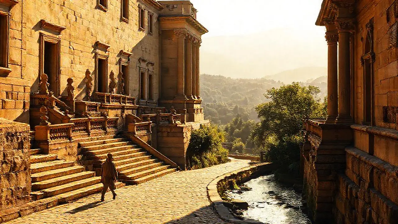 Paz antigua, luz suave, paisaje sereno