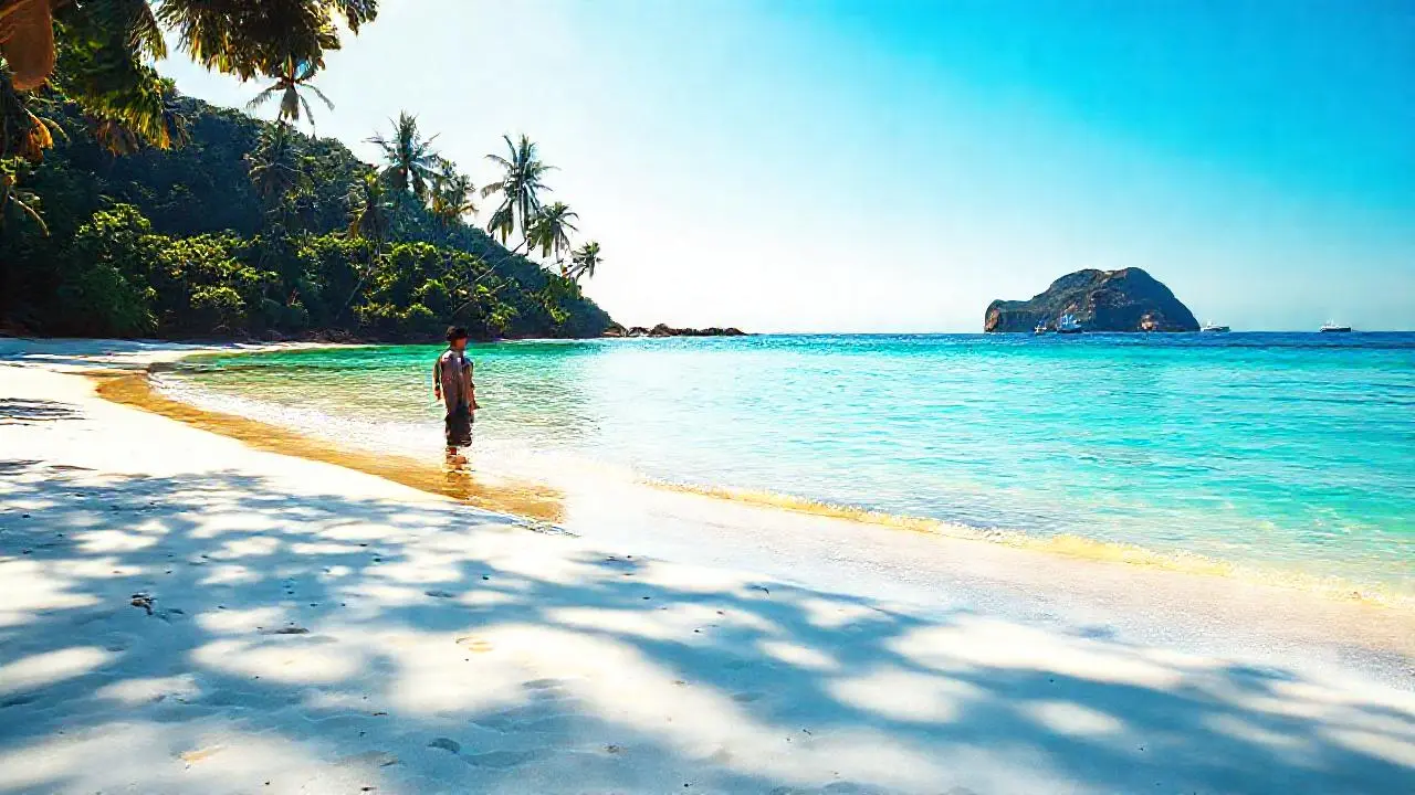 Playa paradisíaca, serena y soleada