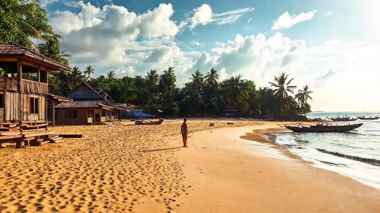 Playa serena, luz cálida y relajante