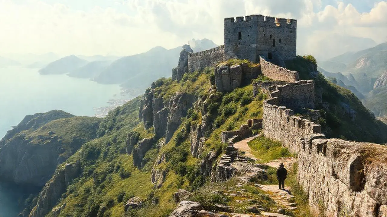 Imponente fortaleza en un paisaje natural sereno