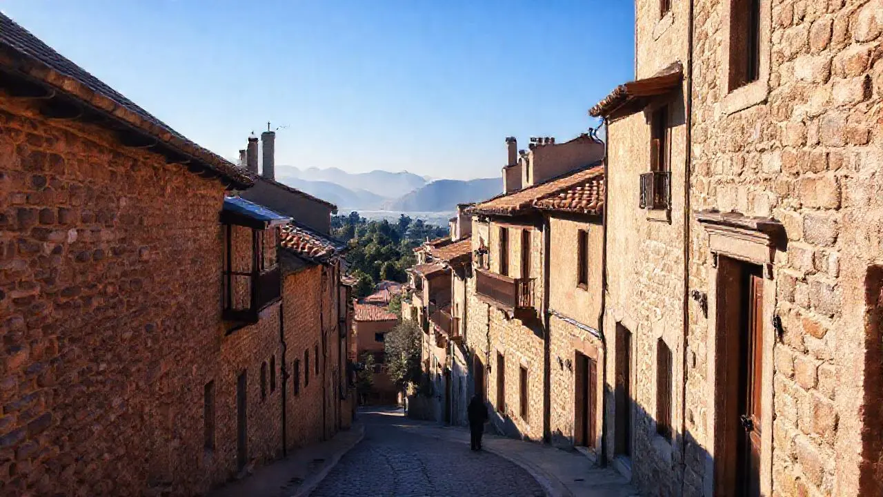 Pueblo antiguo, tranquilo y con perspectiva profunda