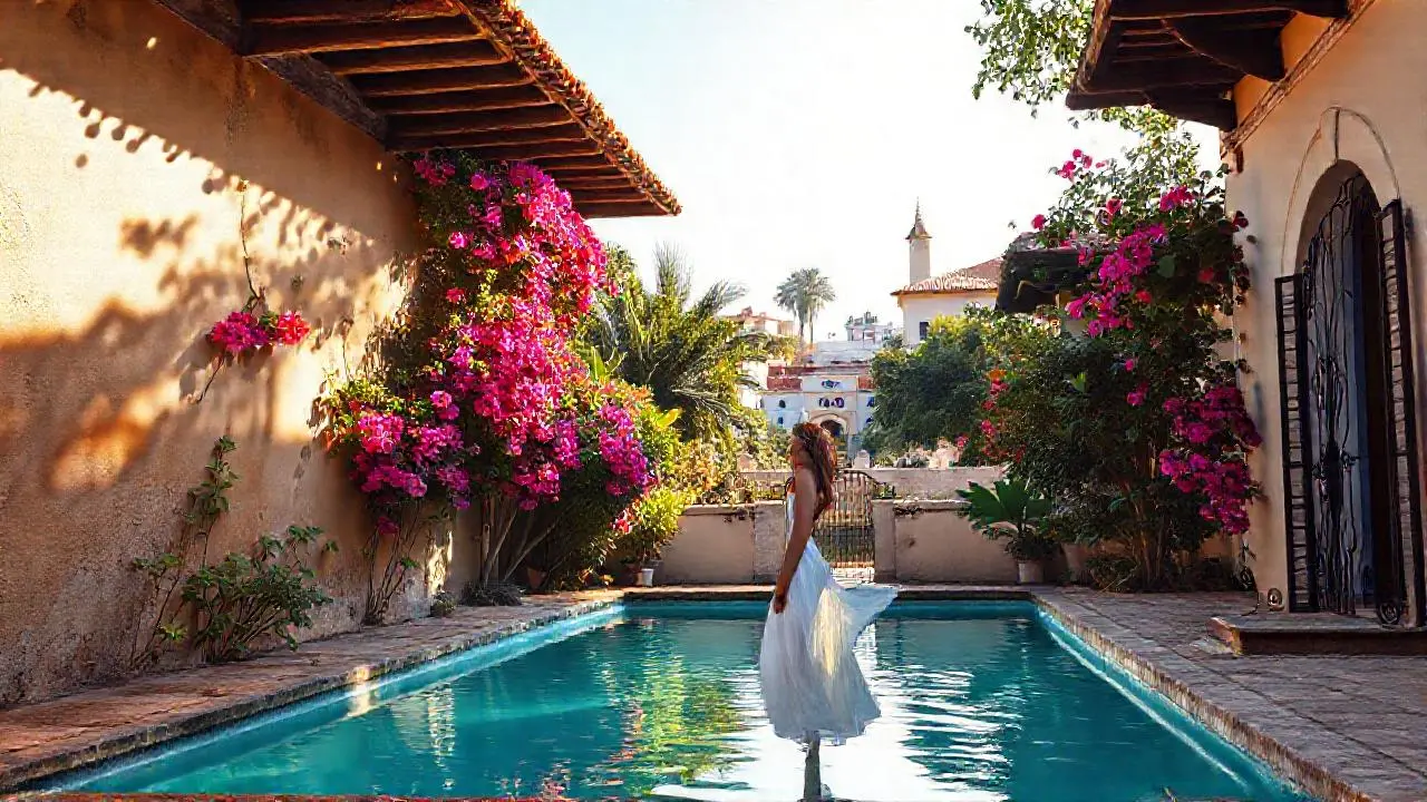Un jardín tranquilo y soleado, evocador