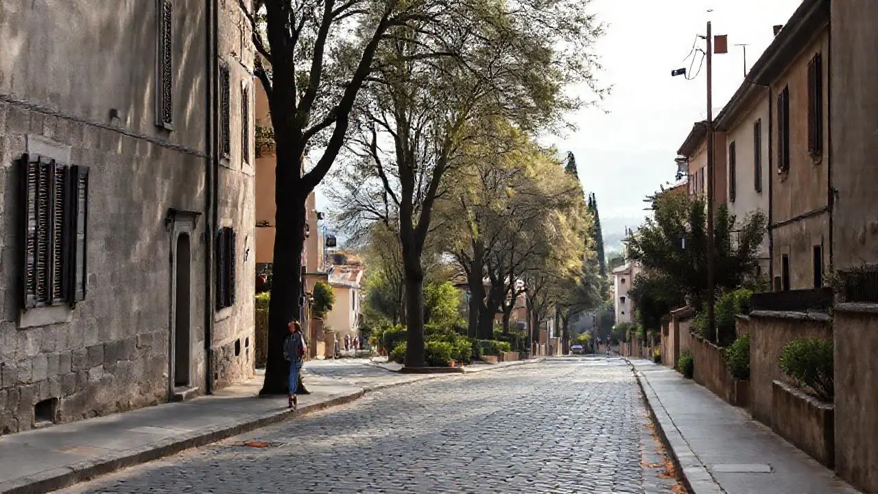 Tranquila calle antigua, atmósfera serena