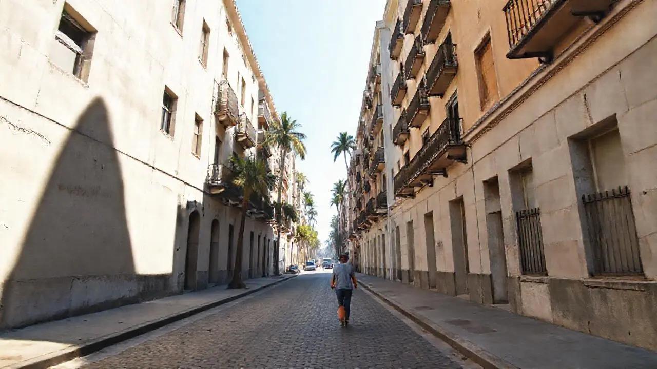 Calle urbana tranquila, luz suave y espacio