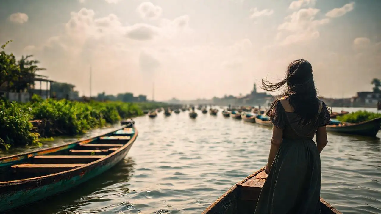 Tranquila escena acuática, cálida y serena