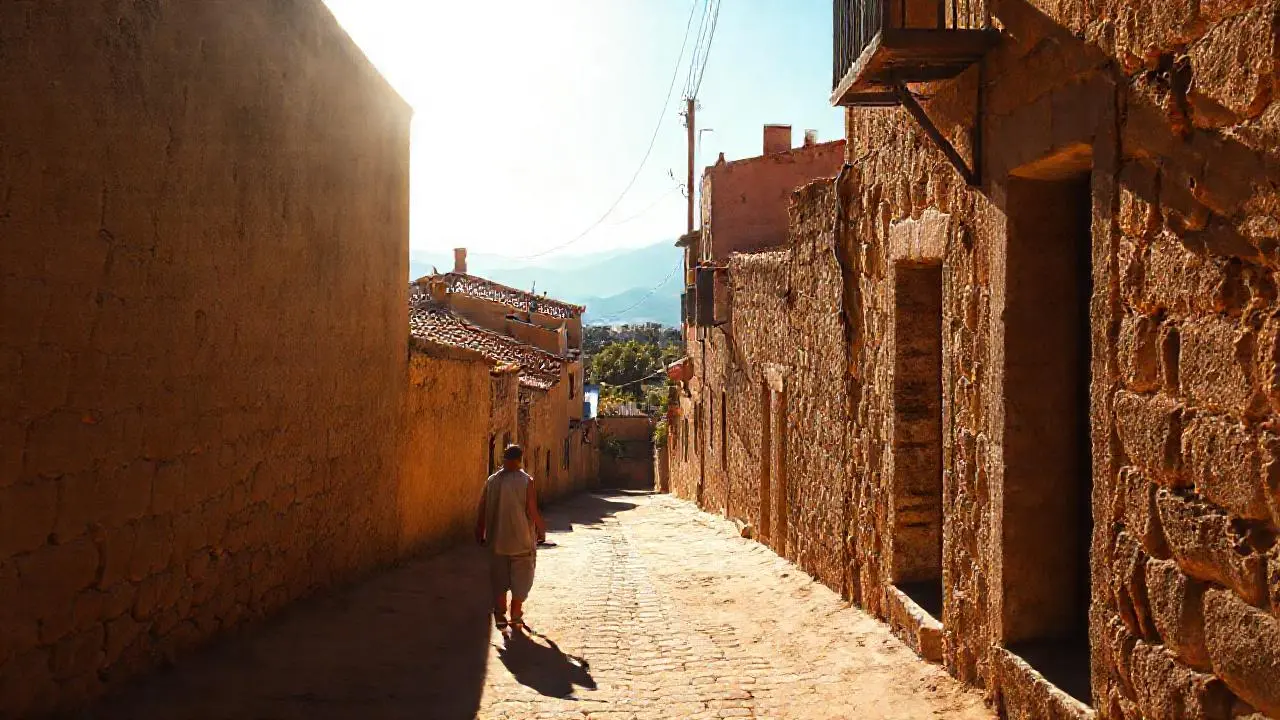 Pueblo antiguo, tranquilo y soleado