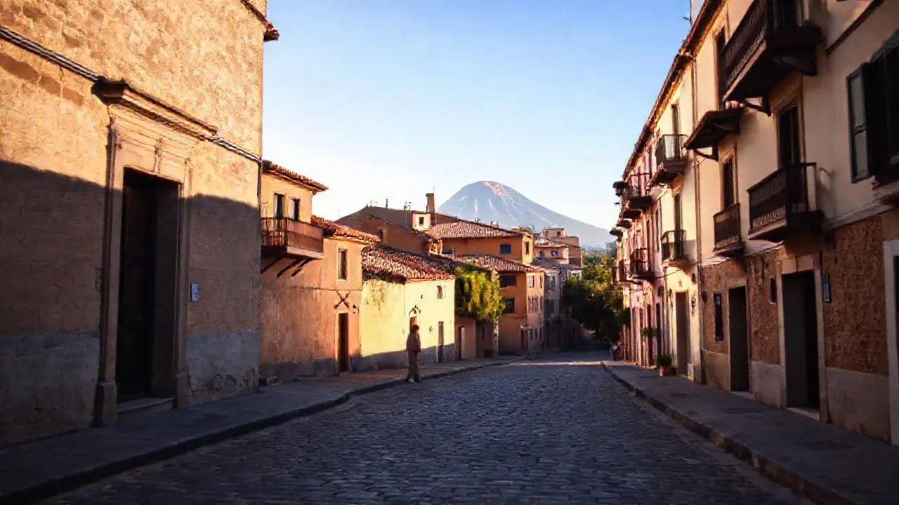 Pueblo antiguo, tranquilo y bañado en luz