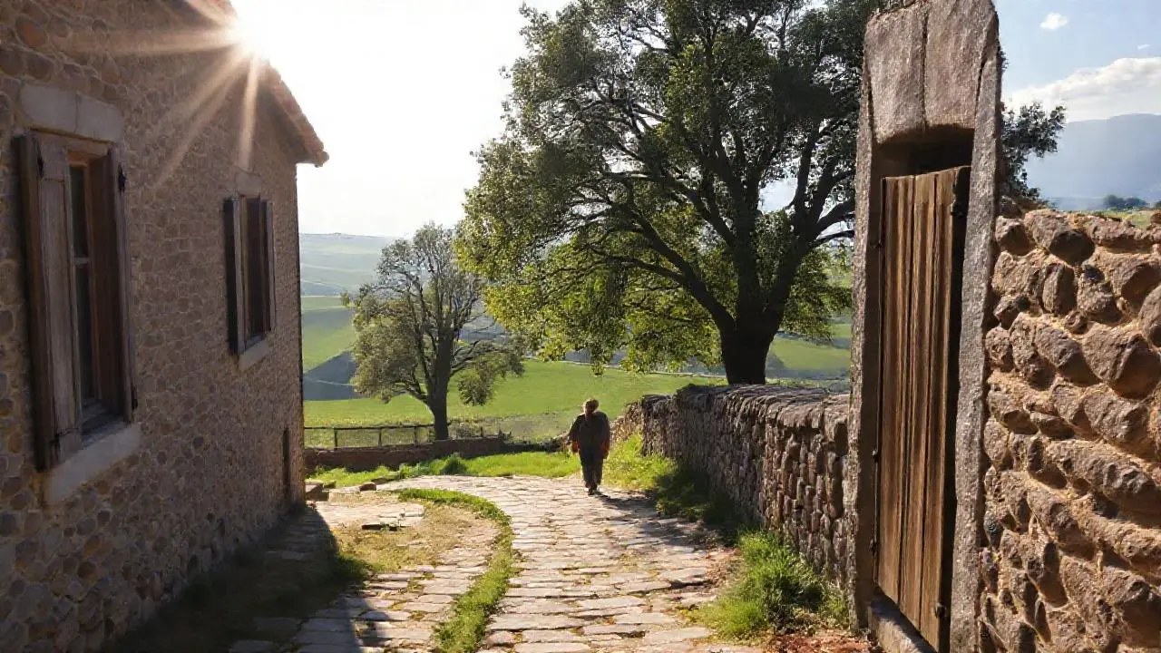 Paz rural, luz suave y atardecer sereno
