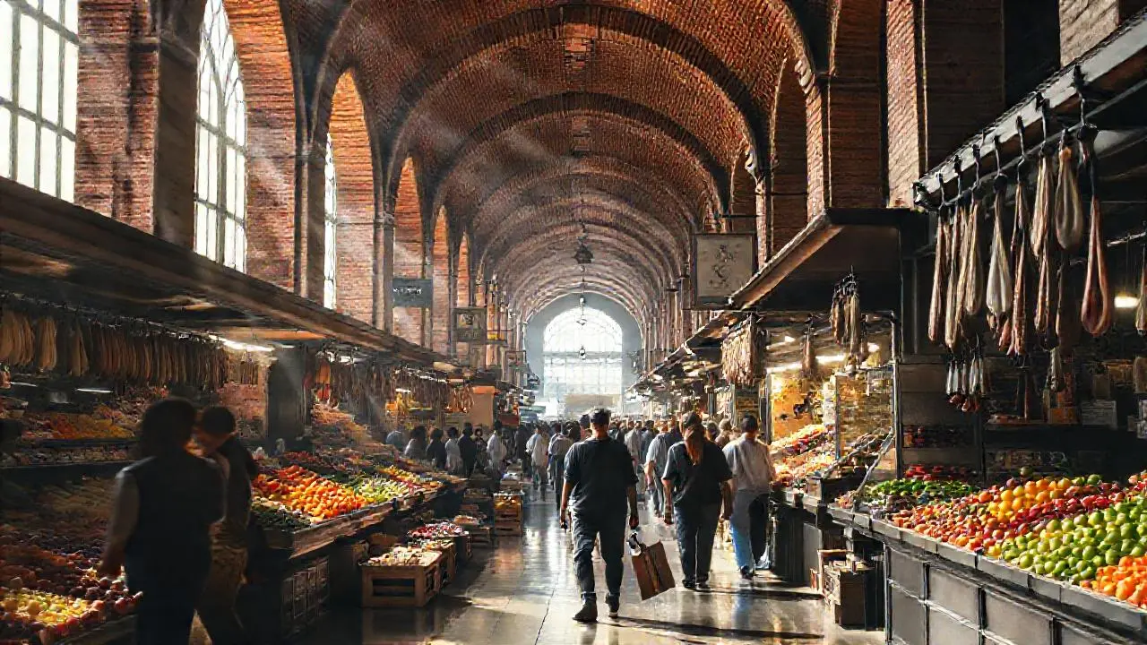 Mercado bullicioso, lleno de vida y color