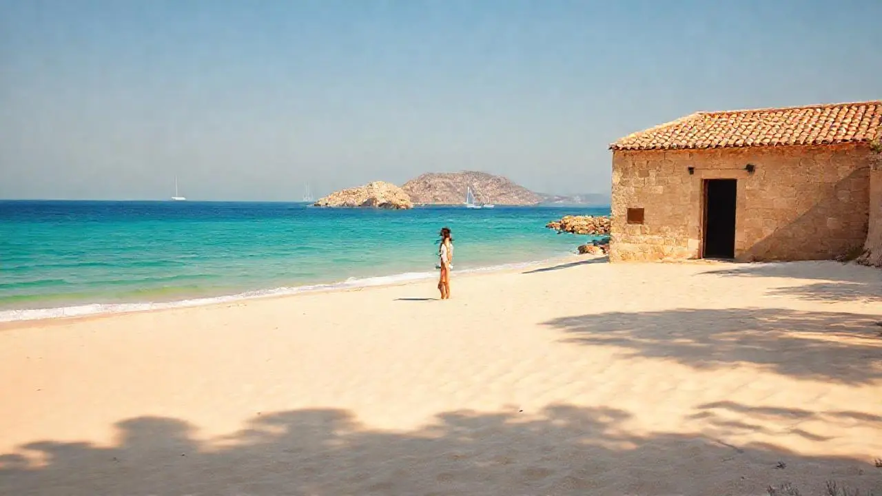 Tranquila costa, luz cálida y serena