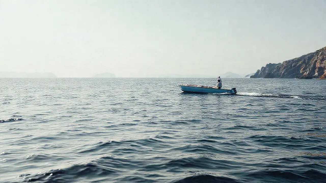 Tranquilo mar, costa lejana, y paz