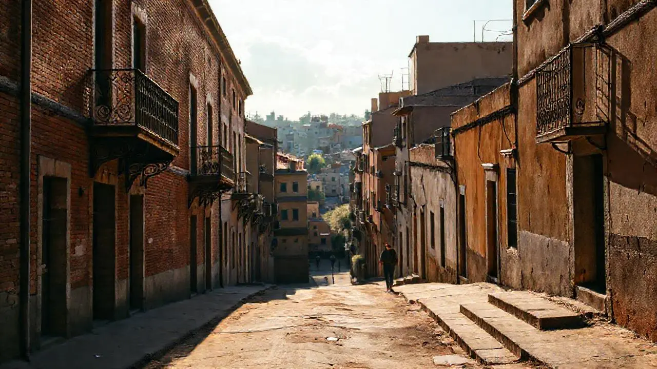 Calle antigua, luz suave y tranquila