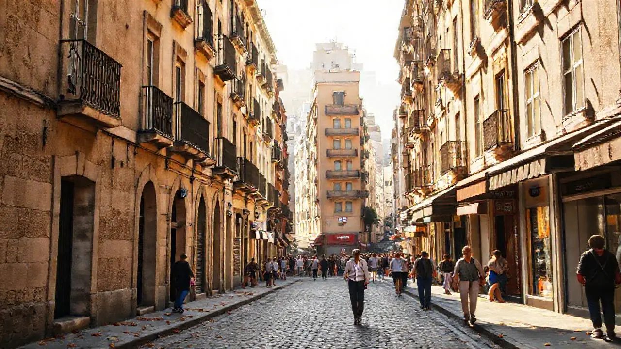 Encantadora calle antigua, llena de vida