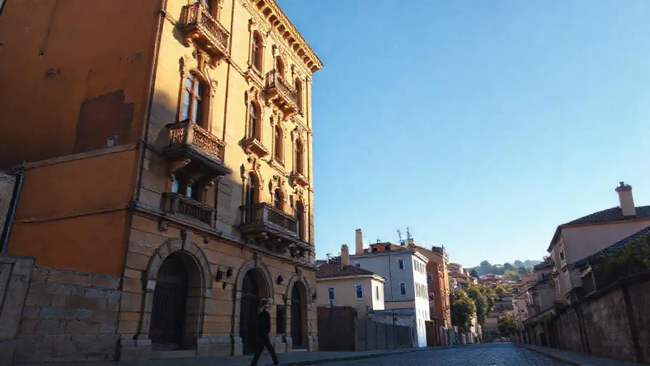 Edificio antiguo y tranquilo bajo la luz