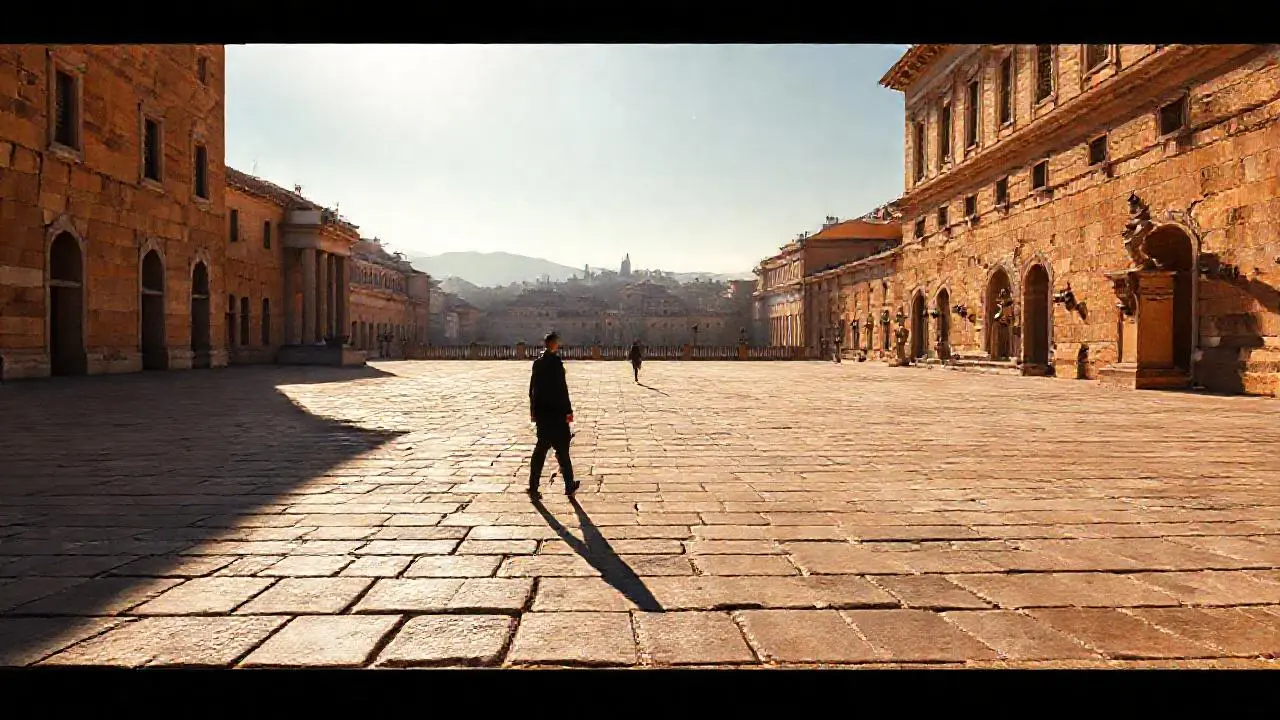 Plaza antigua, tranquila y llena de luz