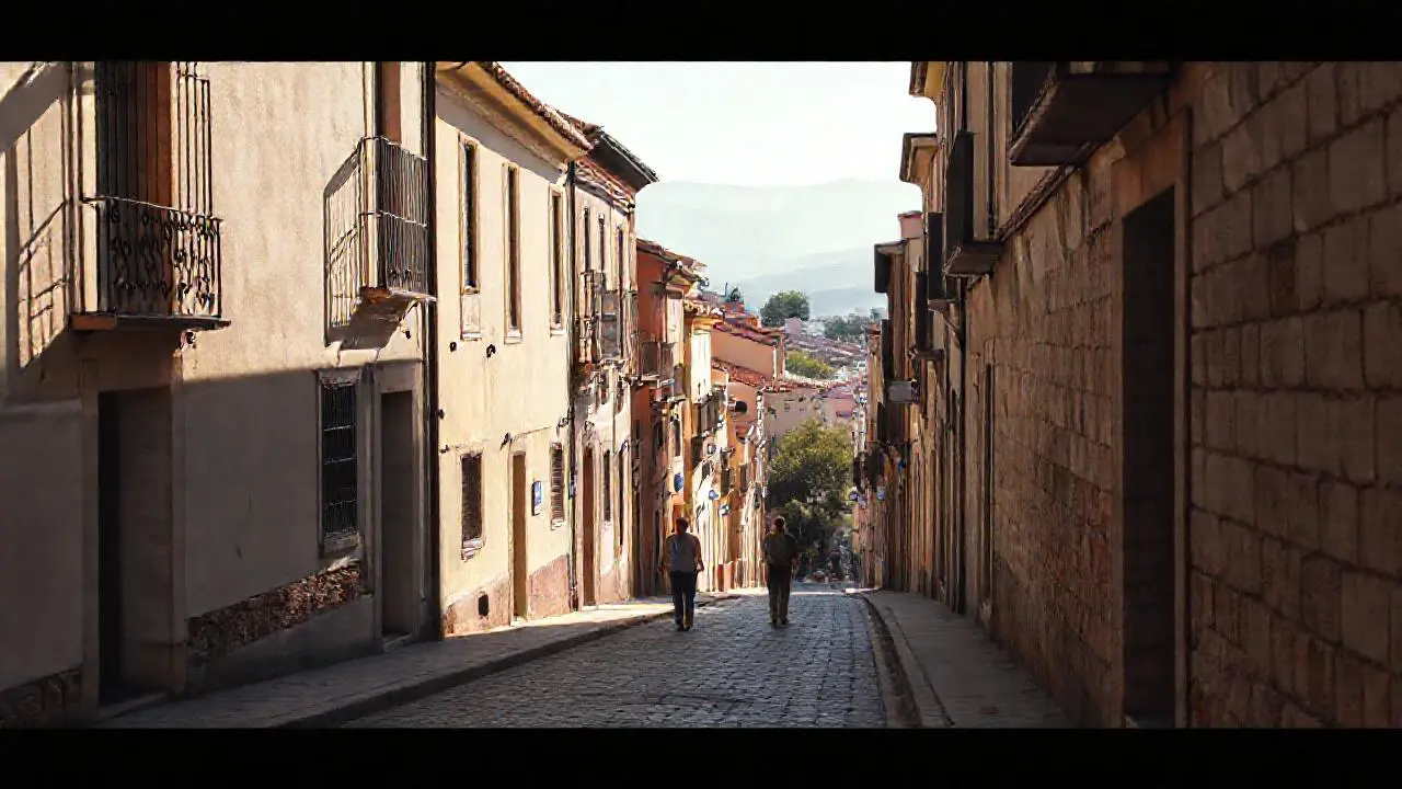 Calle antigua, luz cálida y tranquila