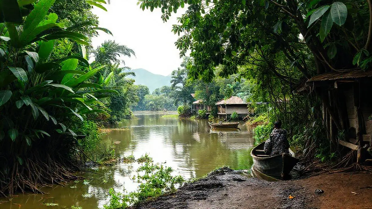 Selva tranquila, reflejos suaves, calma profunda