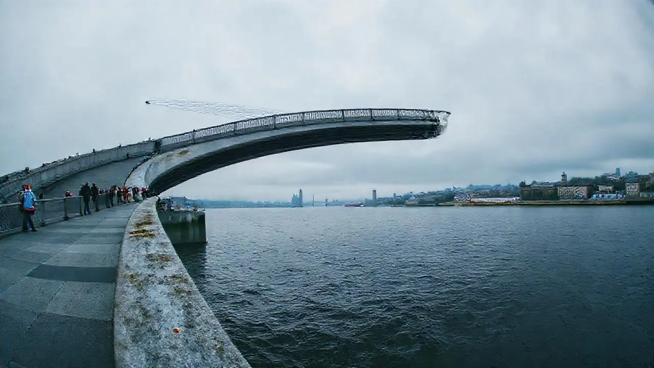 Puente urbano, río, y atmósfera serena