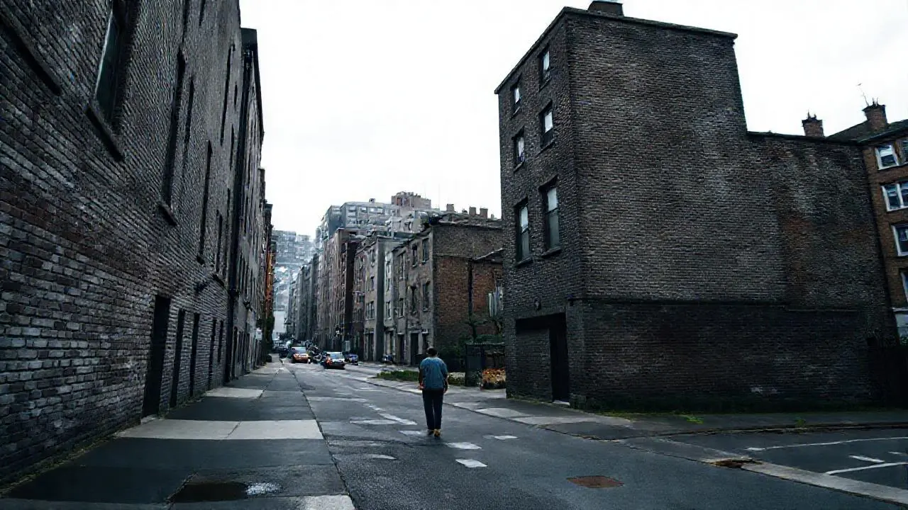 Calle urbana gris, ambiente natural y realista