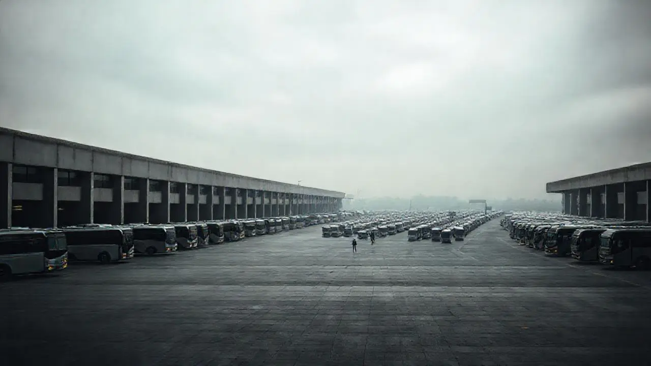 Terminal vacía, ambiente gris y espacioso