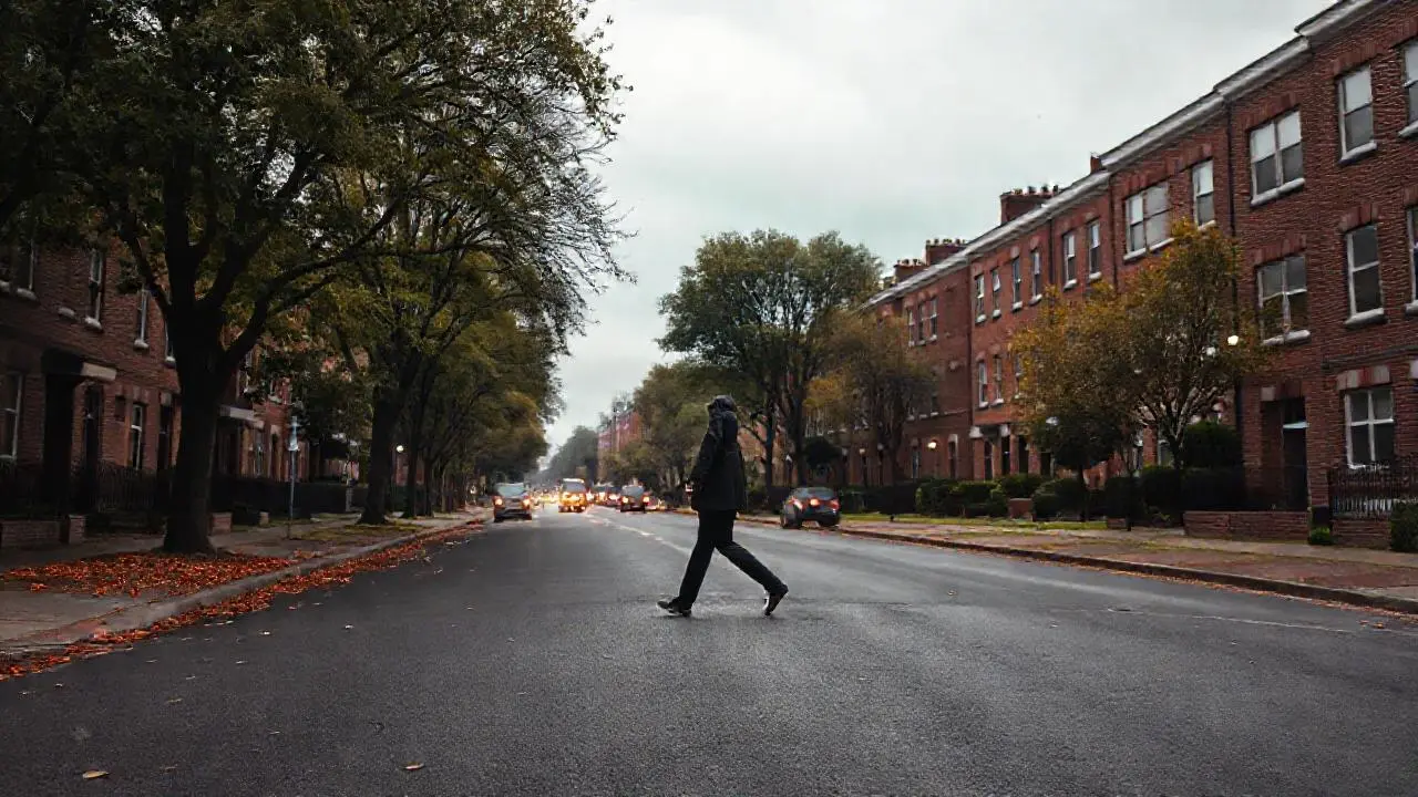 Calle urbana tranquila, ambiente otoñal y melancólico
