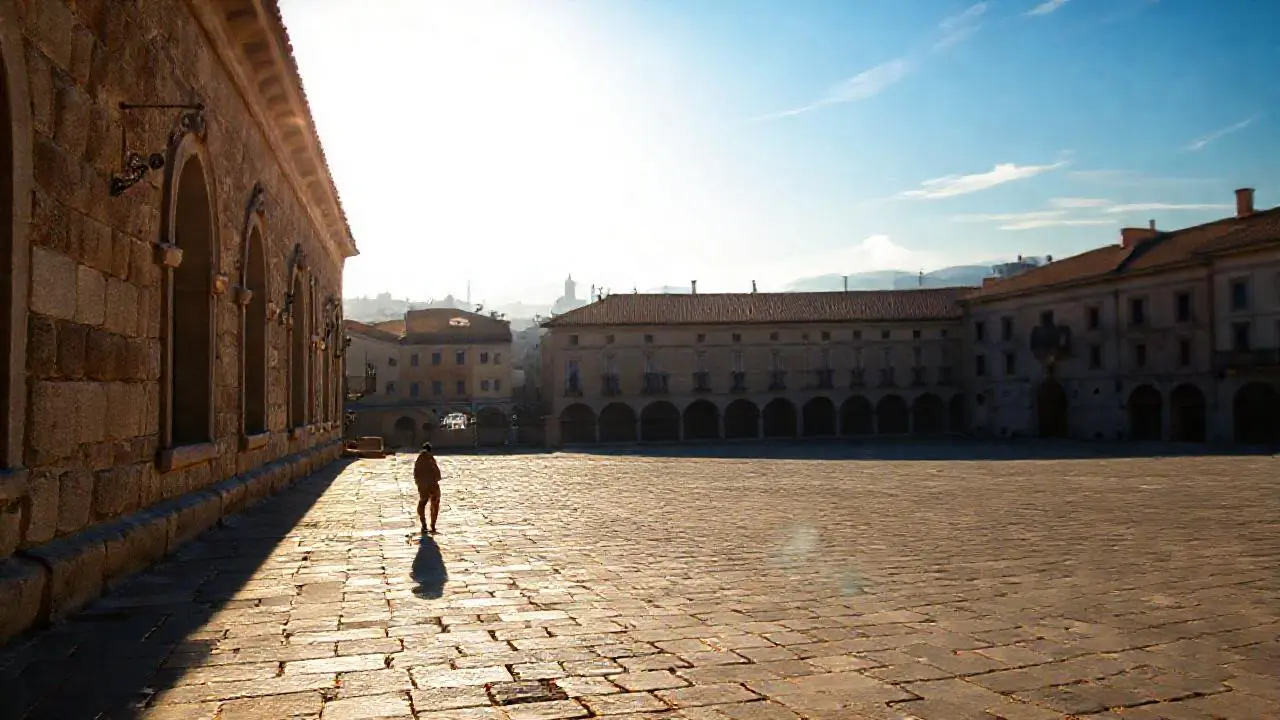 Arquitectura antigua, luz cálida y ambiente tranquilo