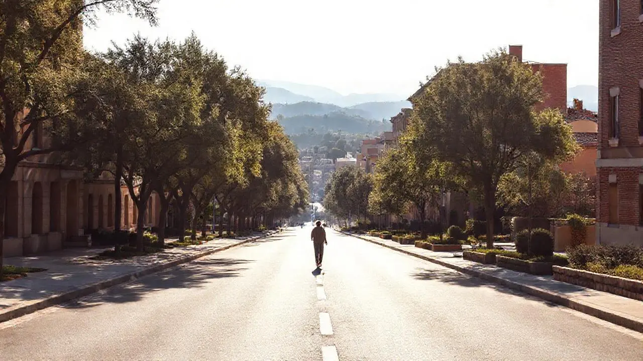 Calle soleada, urbana y serena