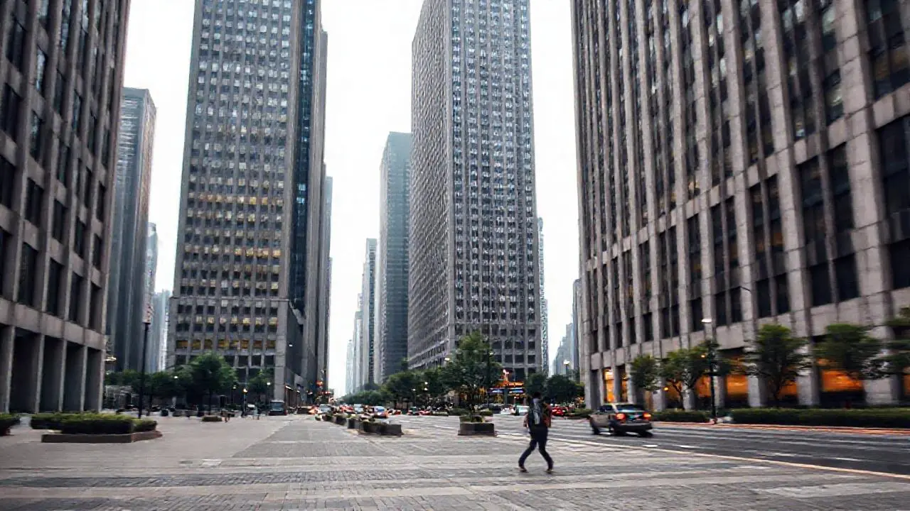 Ciudad urbana, moderna y ligeramente borrosa
