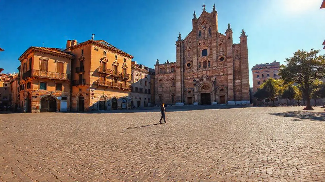 Plaza antigua, luminosa y serena