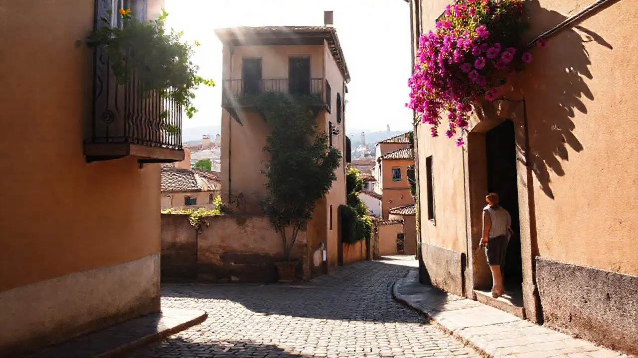 Calle antigua, tranquila y luminosa