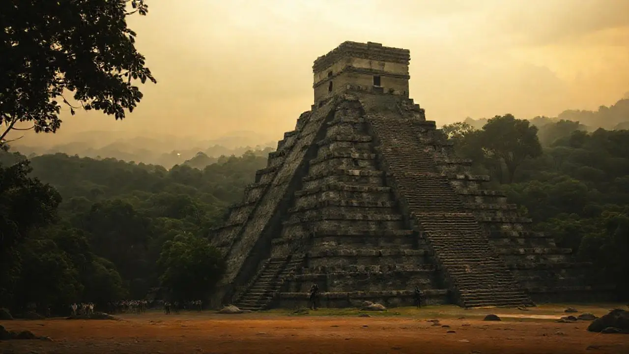 Pirámide maya antigua, imponente en la selva