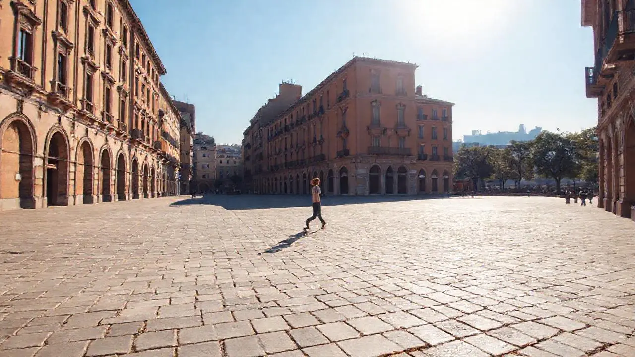 Plaza soleada, antigua y serena