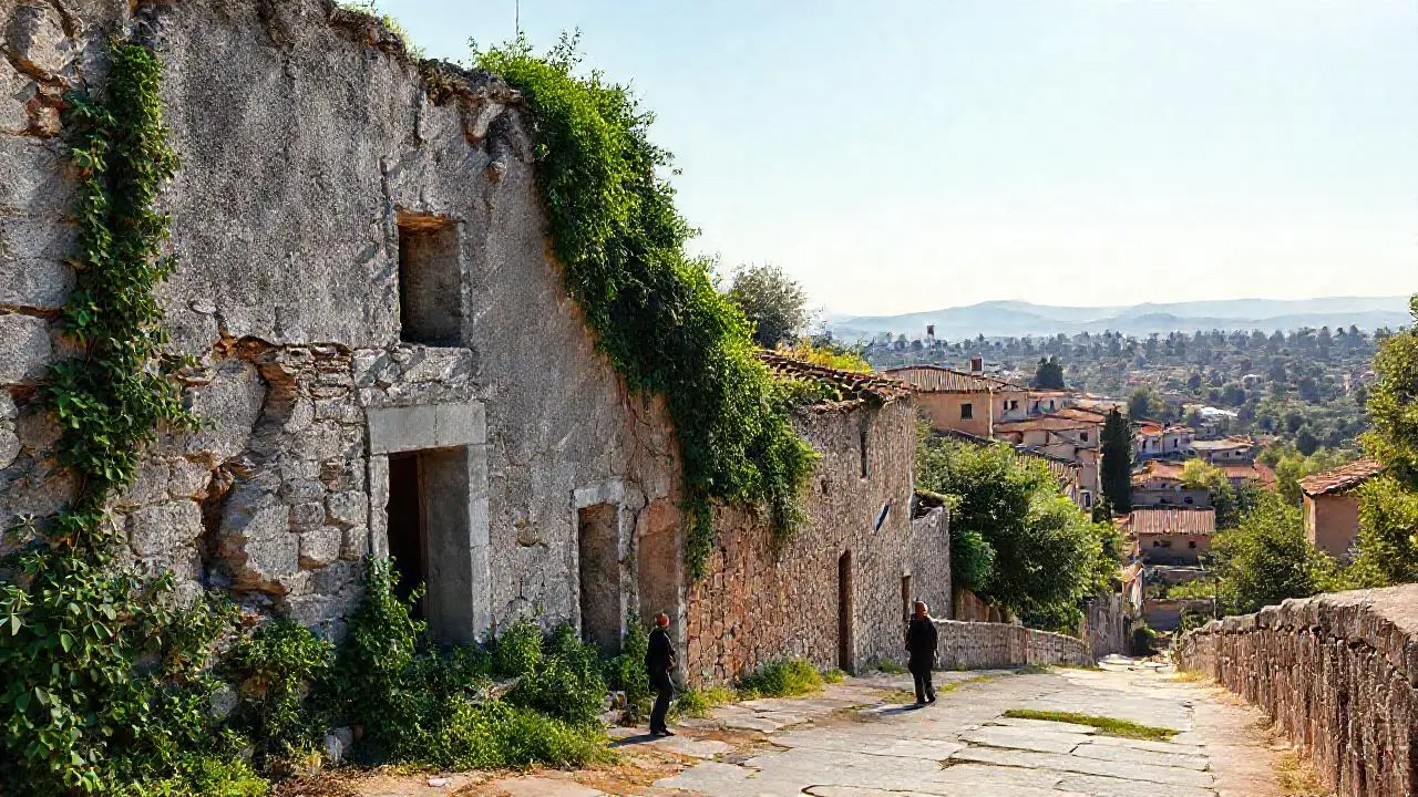 Ruinas antiguas bajo luz cálida y amplia