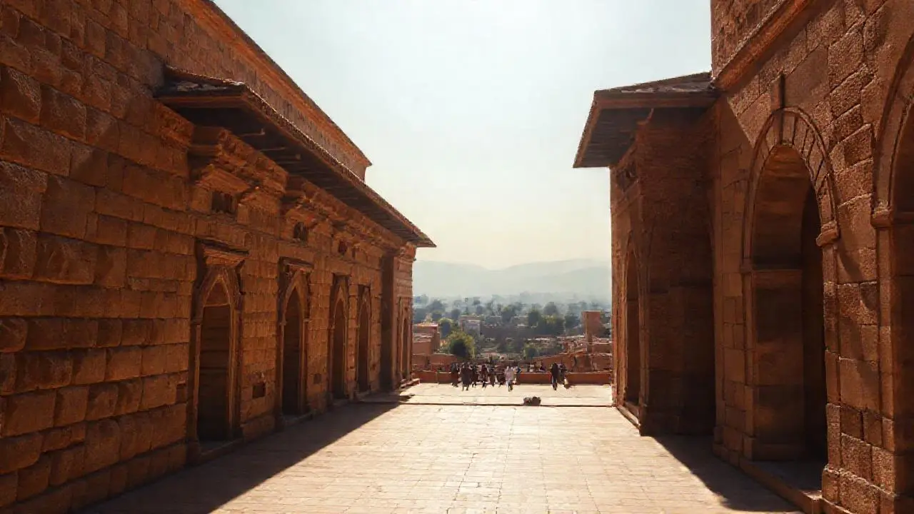Arquitectura antigua, luz suave y tranquila